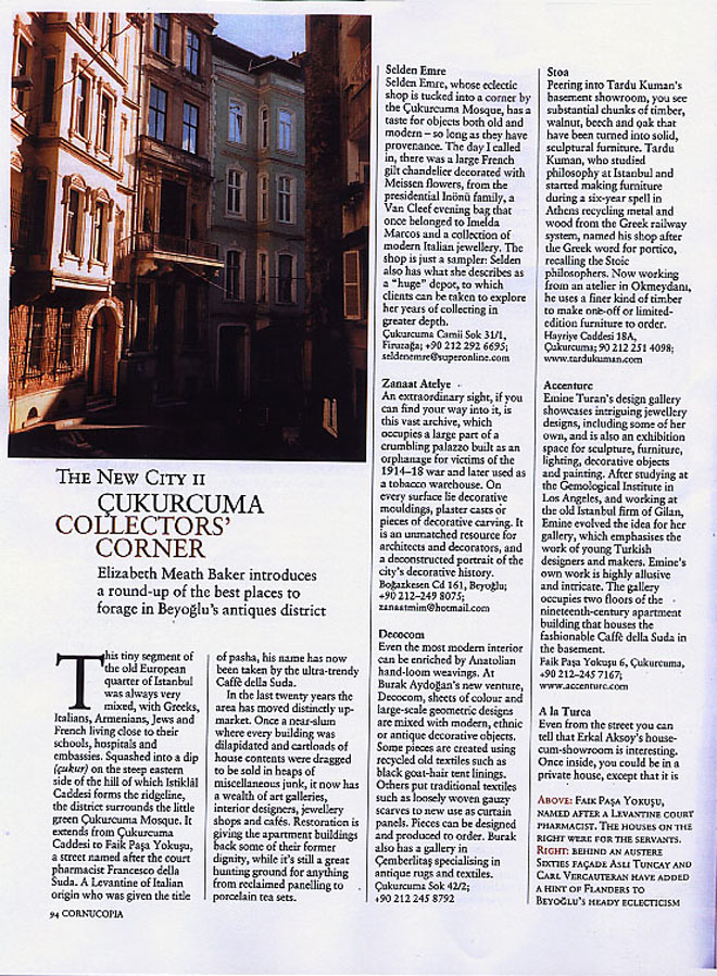 Cornucopia Istanbul magazine coverage on aCCenturC Design Gallery